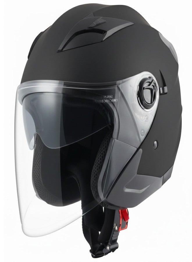 SanQing Motorcycle Helmet,Adult Motorbike Helmet Double Visor 3/4 Open Face Sun Shield Keep Warm Against Wind in Winter DOT Approved for Men and Women (Black, Large) - Image 1